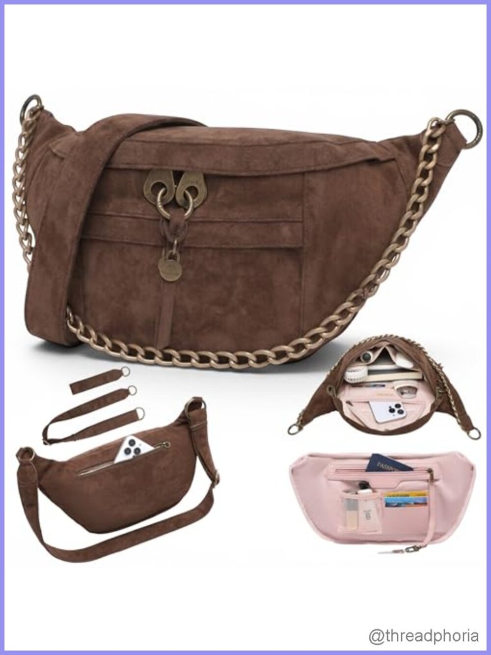 Anti Theft Crossbody Bag Vegan Suede RFID Blocking Sling with Glasses Pocket